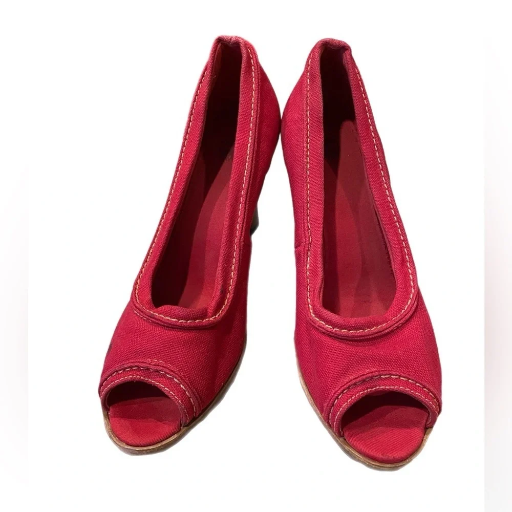 🌟Vintage🌟 Timberland canvas peep toe wedges in red size 8.5M SH3
